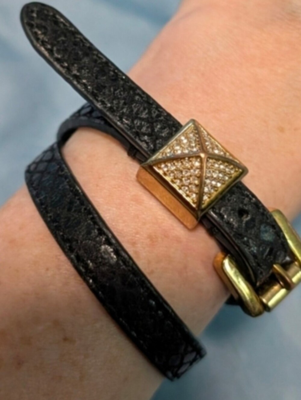 Michael Kors Black Leather Wrap Bracelet with Gold Stud